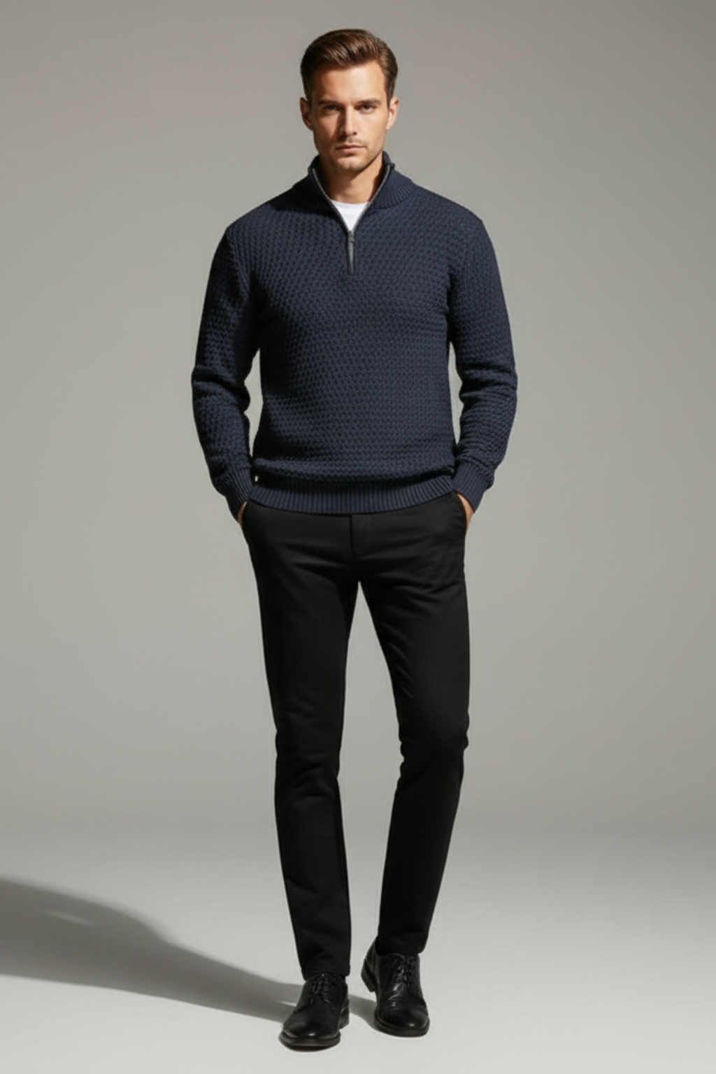 Men’s Half Zip Sweater - Slim Fit Knit with Ribbed Trims