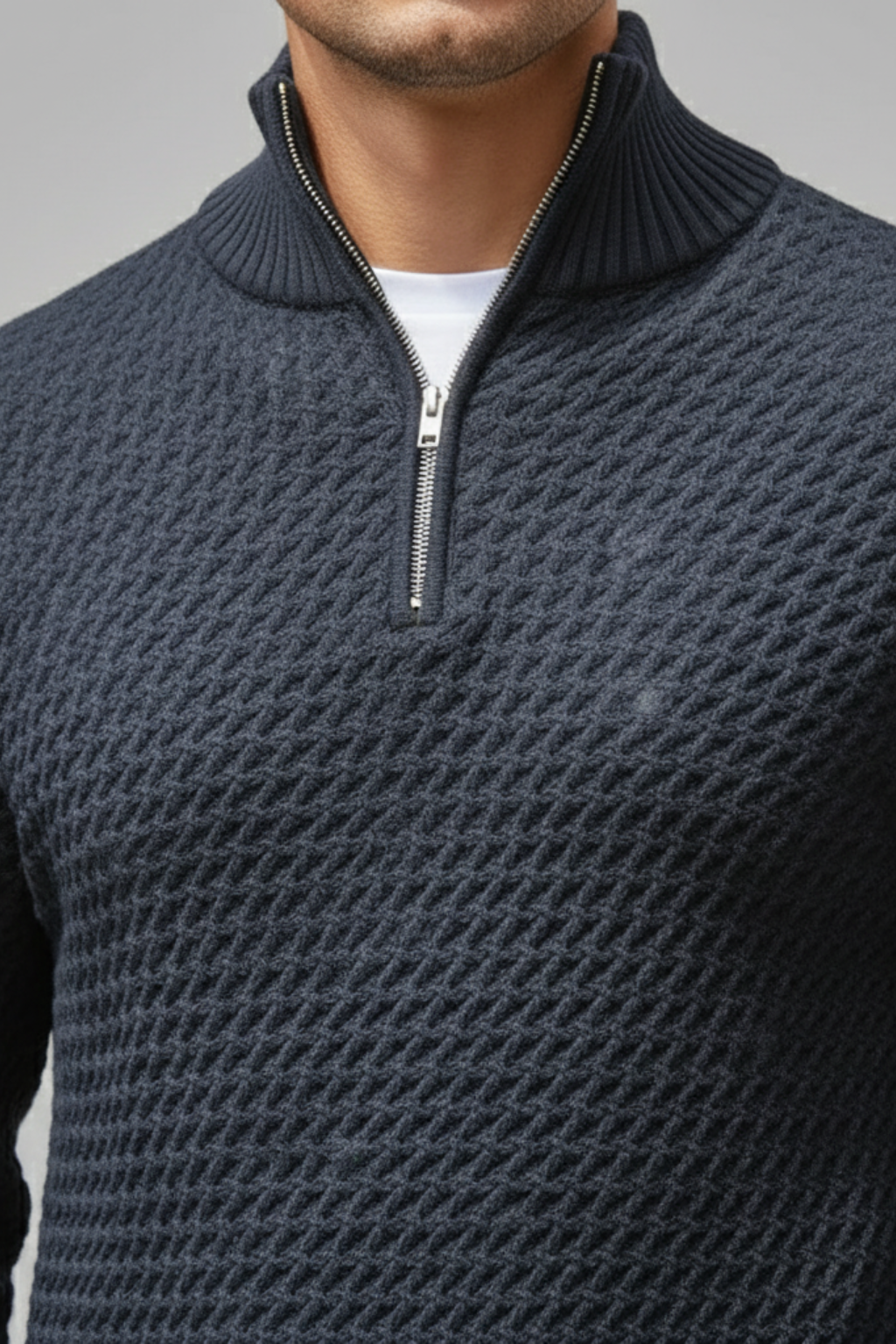 Men’s Half Zip Sweater - Slim Fit Knit with Ribbed Trims