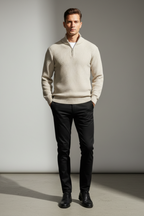 Men’s Half Zip Sweater - Slim Fit Knit with Ribbed Trims
