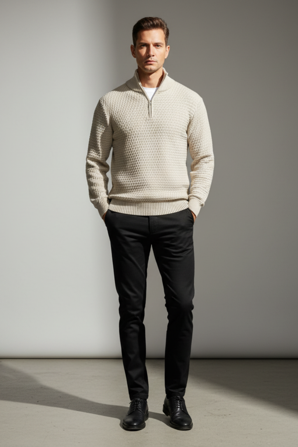 Men’s Half Zip Sweater - Slim Fit Knit with Ribbed Trims
