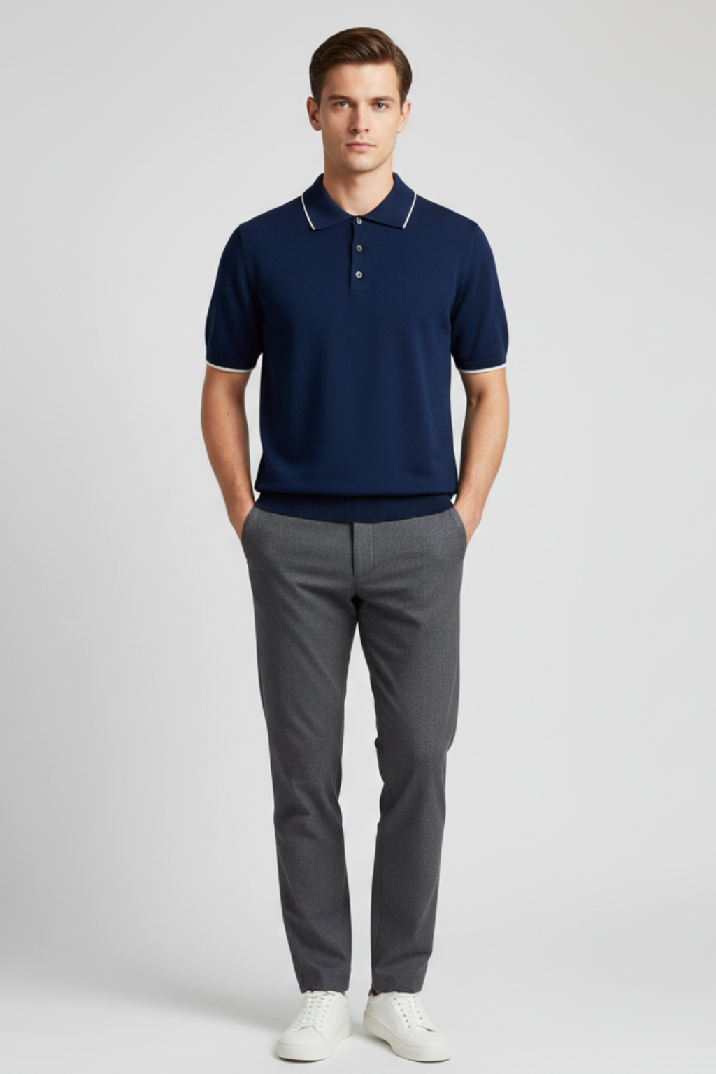 Men’s Knitted Short Sleeve Polo Shirt - For Summer Business Casual