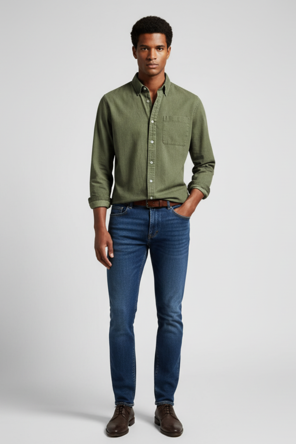 Men’s Long-Sleeve Button-Up Shirt - Versatile Finish for Work
