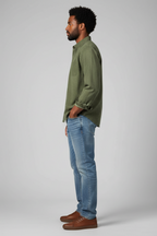 Men’s Long-Sleeve Button-Up Shirt - Versatile Finish for Work