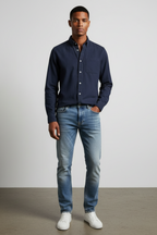 Men’s Long-Sleeve Button-Up Shirt - Versatile Finish for Work