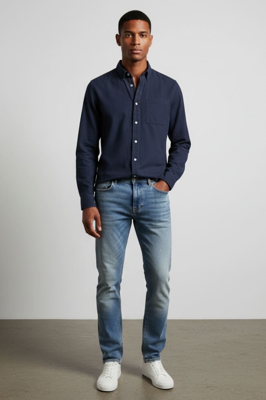 Men’s Long-Sleeve Button-Up Shirt - Versatile Finish for Work