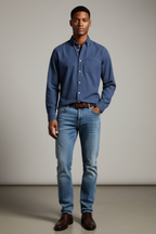 Men’s Long-Sleeve Button-Up Shirt - Versatile Finish for Work