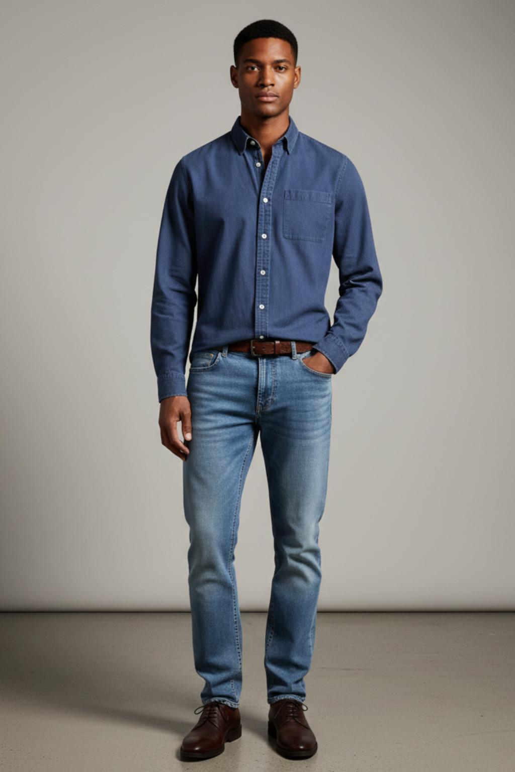 Men’s Long-Sleeve Button-Up Shirt - Versatile Finish for Work