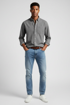 Men’s Long-Sleeve Button-Up Shirt - Versatile Finish for Work