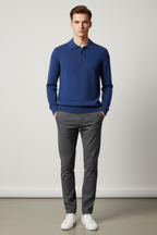 Men’s Long Sleeve Polo Sweater - Knit Pullover with Lapel Collar