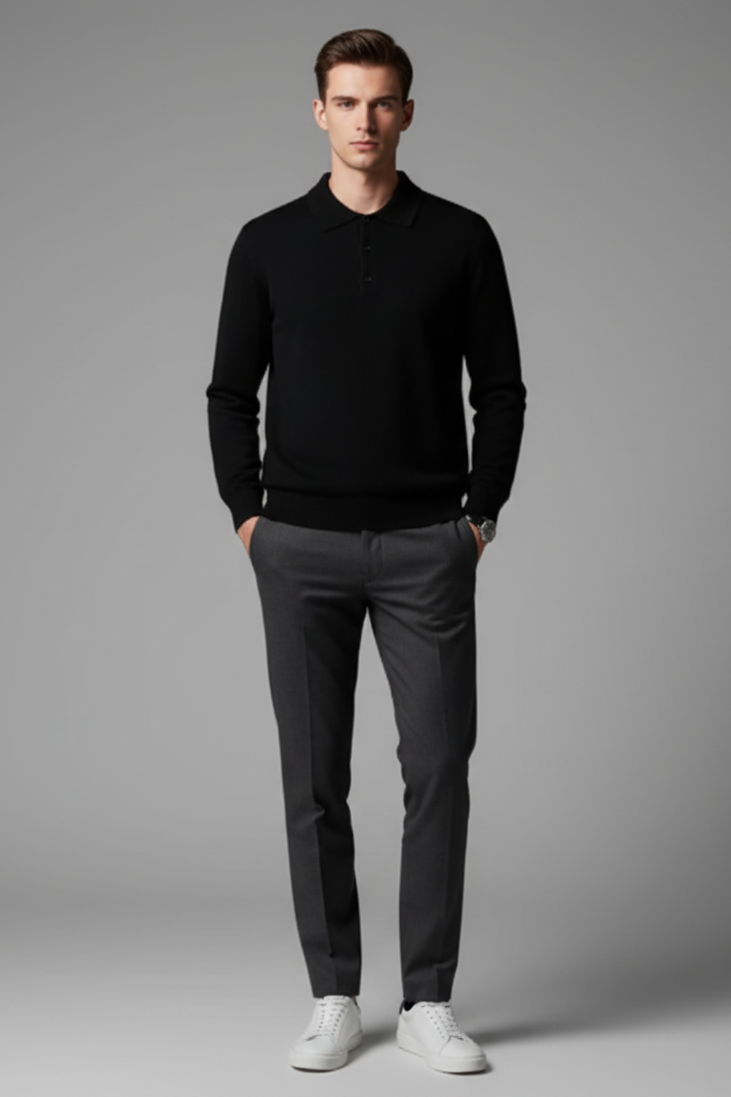 Men’s Long Sleeve Polo Sweater - Knit Pullover with Lapel Collar