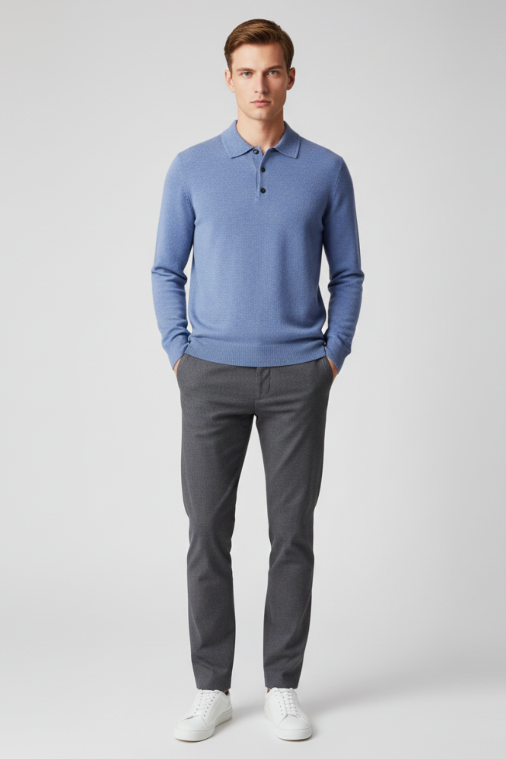 Men’s Long Sleeve Polo Sweater - Knit Pullover with Lapel Collar
