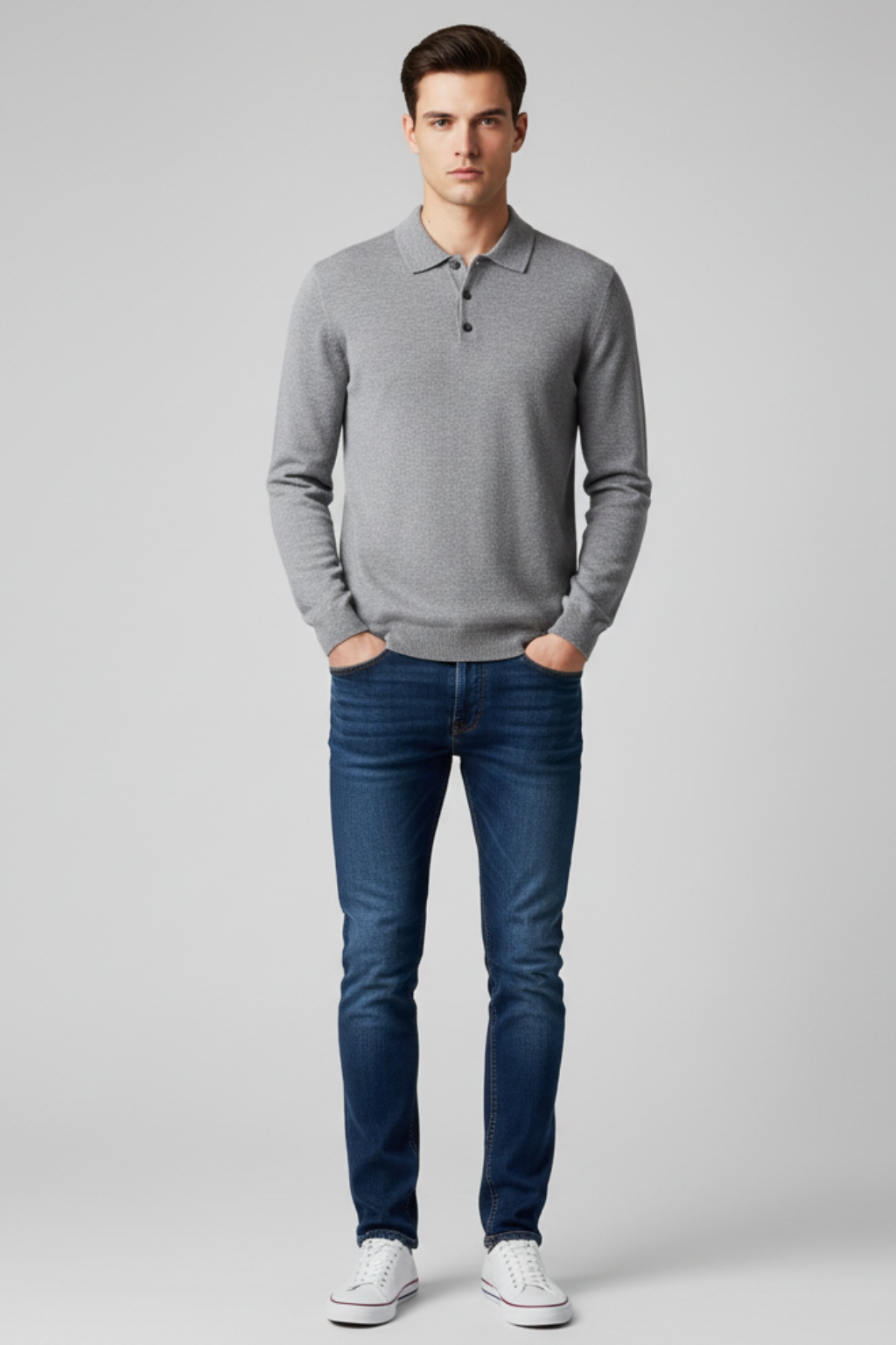 Men’s Long Sleeve Polo Sweater - Knit Pullover with Lapel Collar