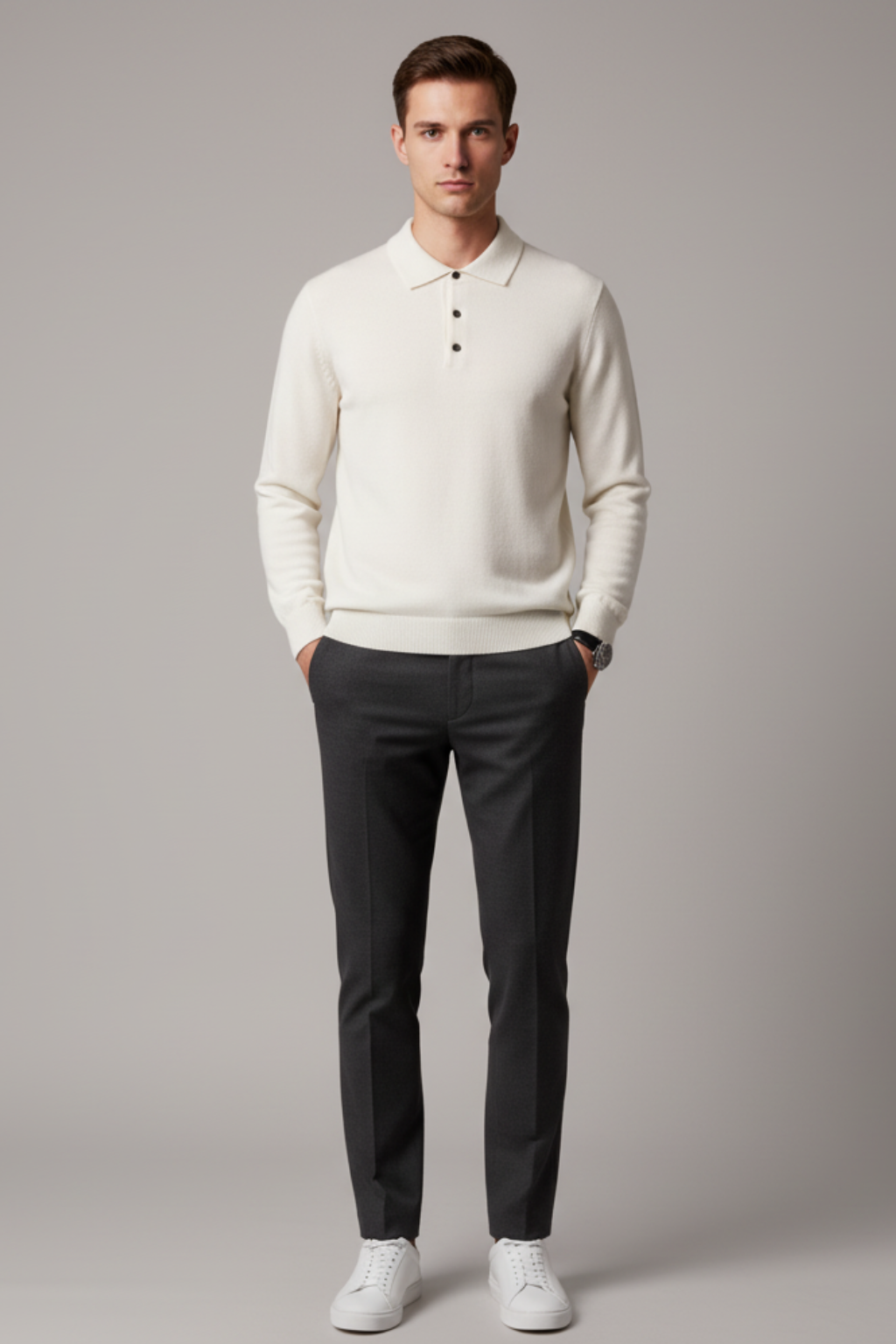 Men’s Long Sleeve Polo Sweater - Knit Pullover with Lapel Collar