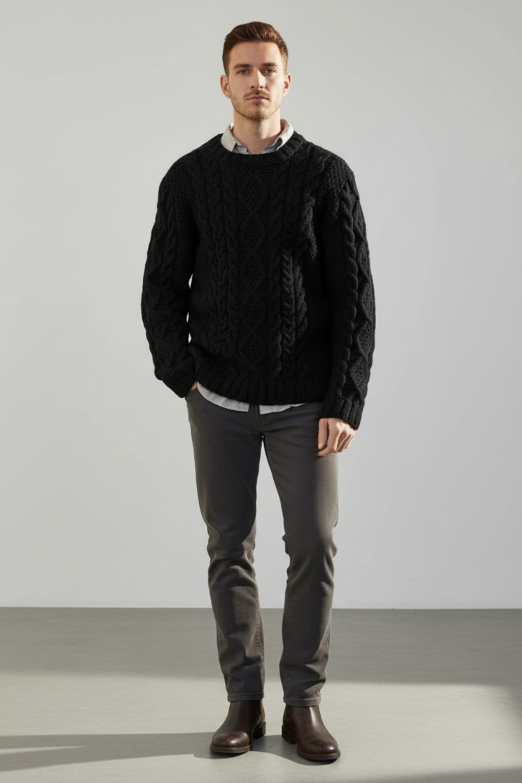 Men’s Oversized Chunky Cable Knit Sweater - Substantial Texture and Cold-Weather Warmth