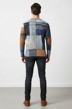 Men’s Patchwork Cotton Blend Sweater - Regular Fit Pullover