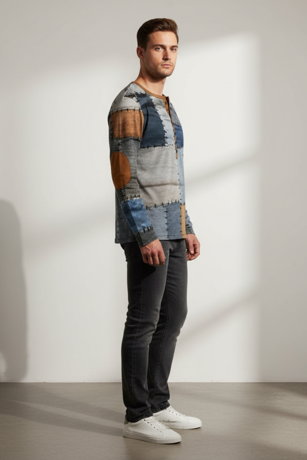 Men’s Patchwork Cotton Blend Sweater - Regular Fit Pullover