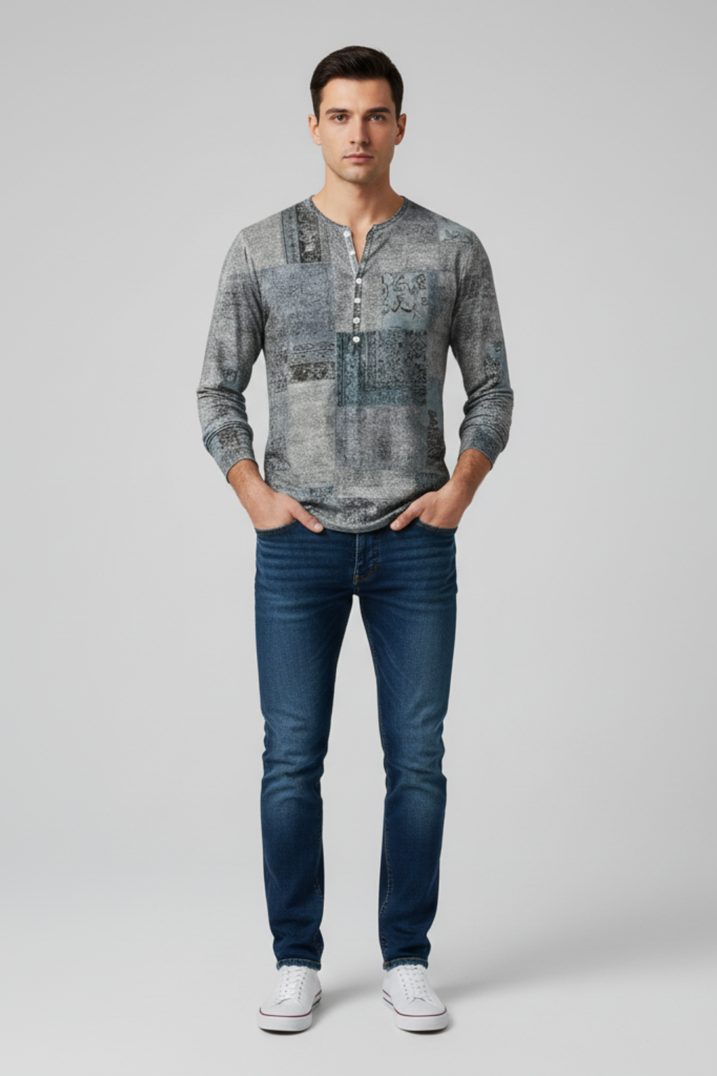 Men’s Patchwork Cotton Blend Sweater - Regular Fit Pullover