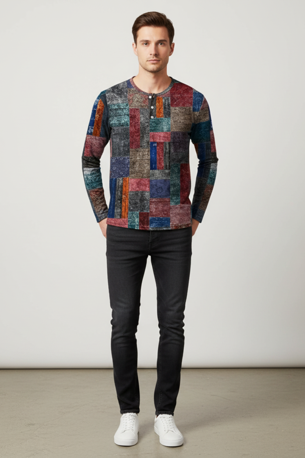 Men’s Patchwork Cotton Blend Sweater - Regular Fit Pullover
