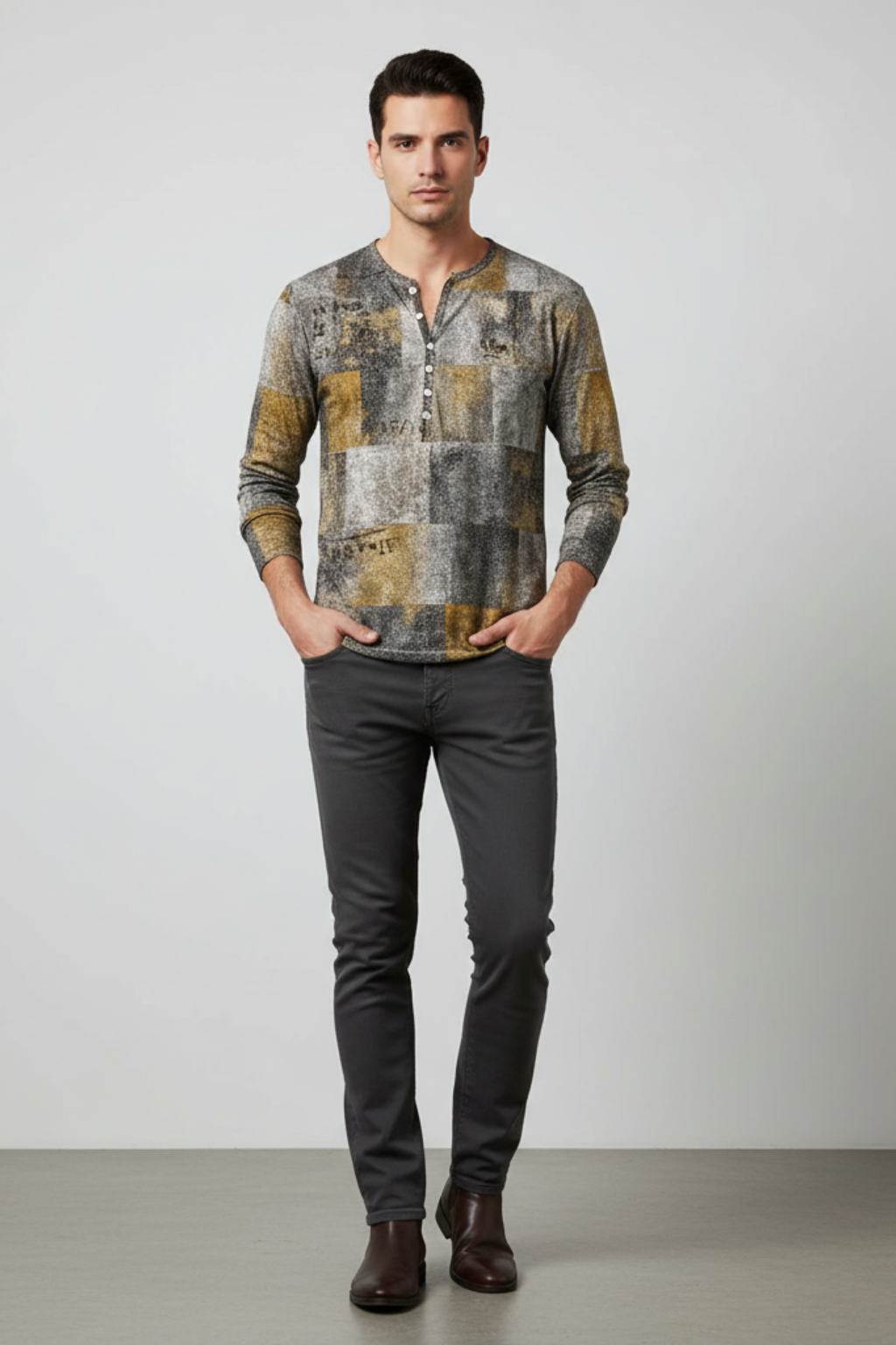 Men’s Patchwork Cotton Blend Sweater - Regular Fit Pullover