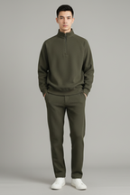 Men’s Ribbed Knit Half-Zip Sweatshirt - Textured Zip Collar Layer