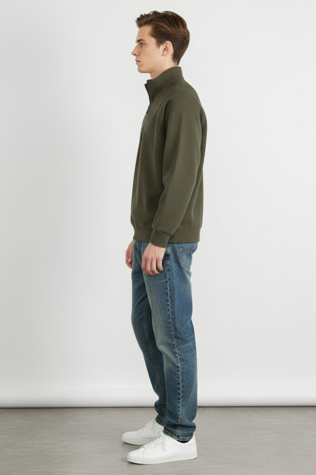 Men’s Ribbed Knit Half-Zip Sweatshirt - Textured Zip Collar Layer