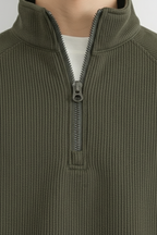Men’s Ribbed Knit Half-Zip Sweatshirt - Textured Zip Collar Layer