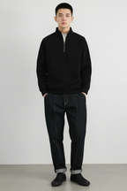 Men’s Ribbed Knit Half-Zip Sweatshirt - Textured Zip Collar Layer