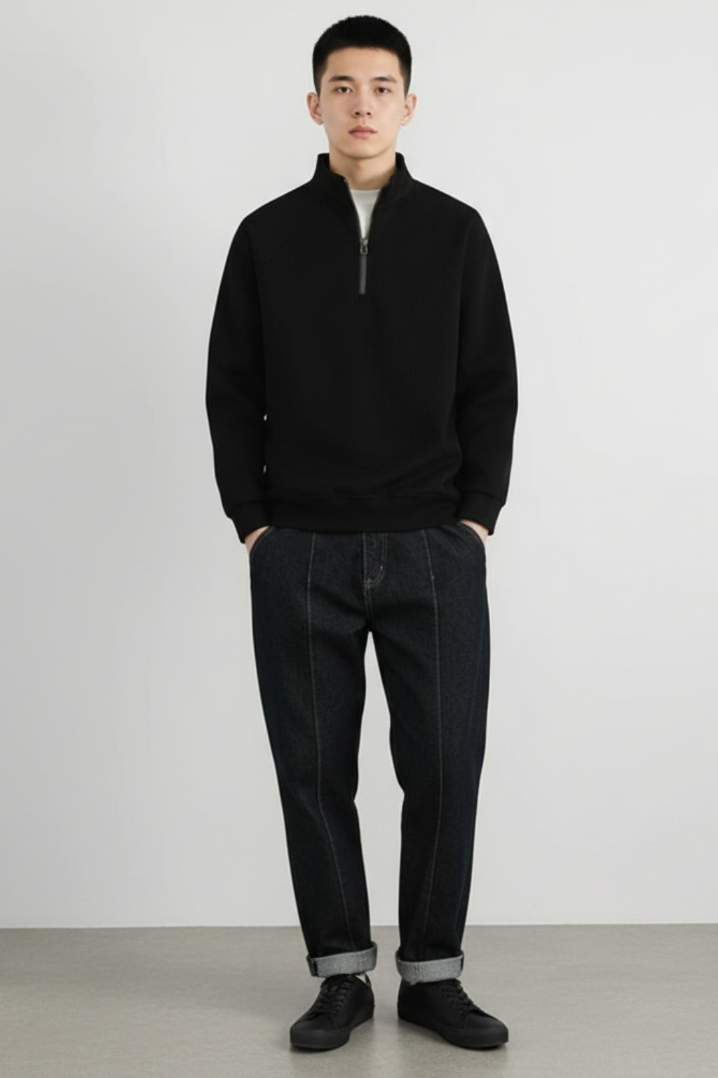 Men’s Ribbed Knit Half-Zip Sweatshirt - Textured Zip Collar Layer