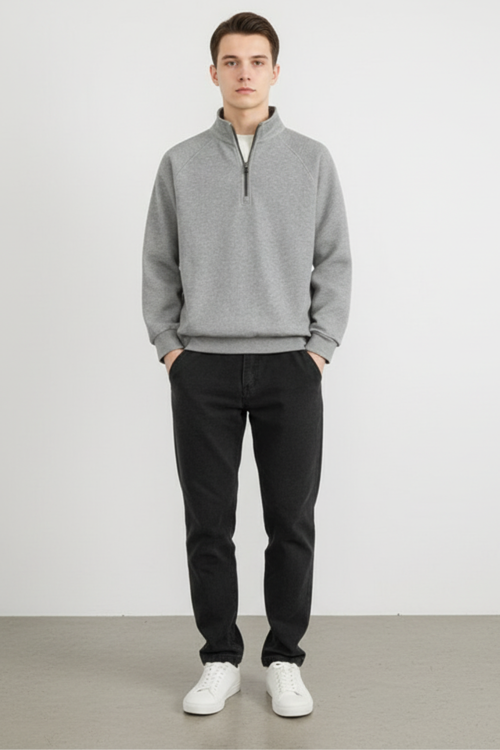 Men’s Ribbed Knit Half-Zip Sweatshirt - Textured Zip Collar Layer