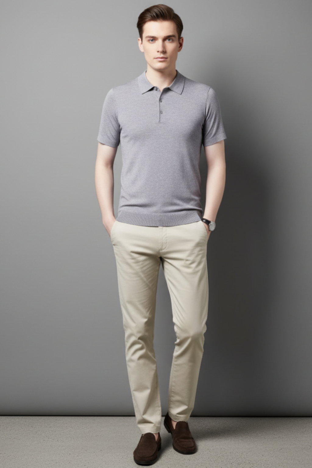 Men’s Short Sleeve Polo Shirt - Knit Lapel Top for Business Casual Wear