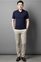 Men’s Short Sleeve Polo Shirt - Knit Lapel Top for Business Casual Wear