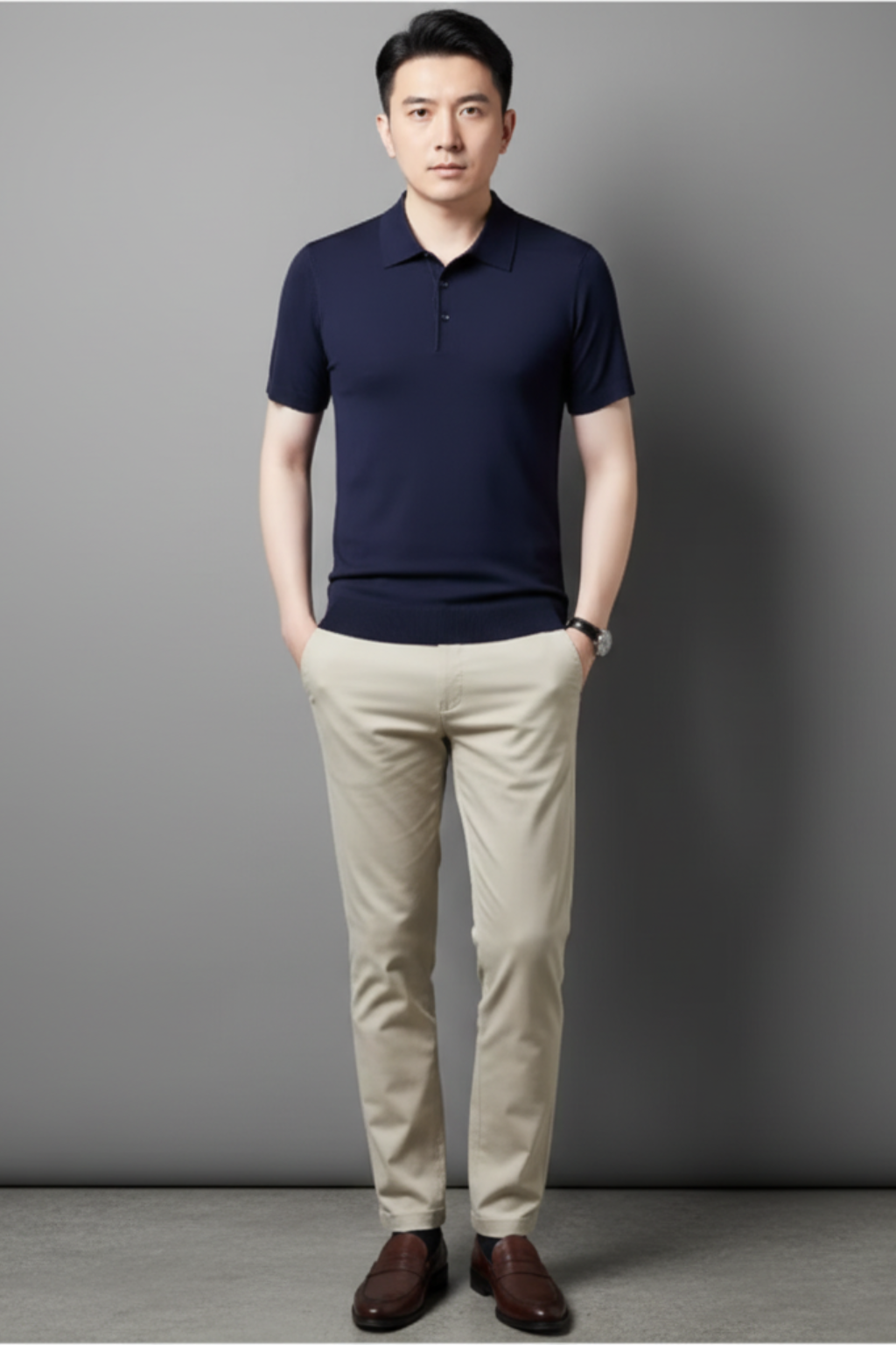 Men’s Short Sleeve Polo Shirt - Knit Lapel Top for Business Casual Wear