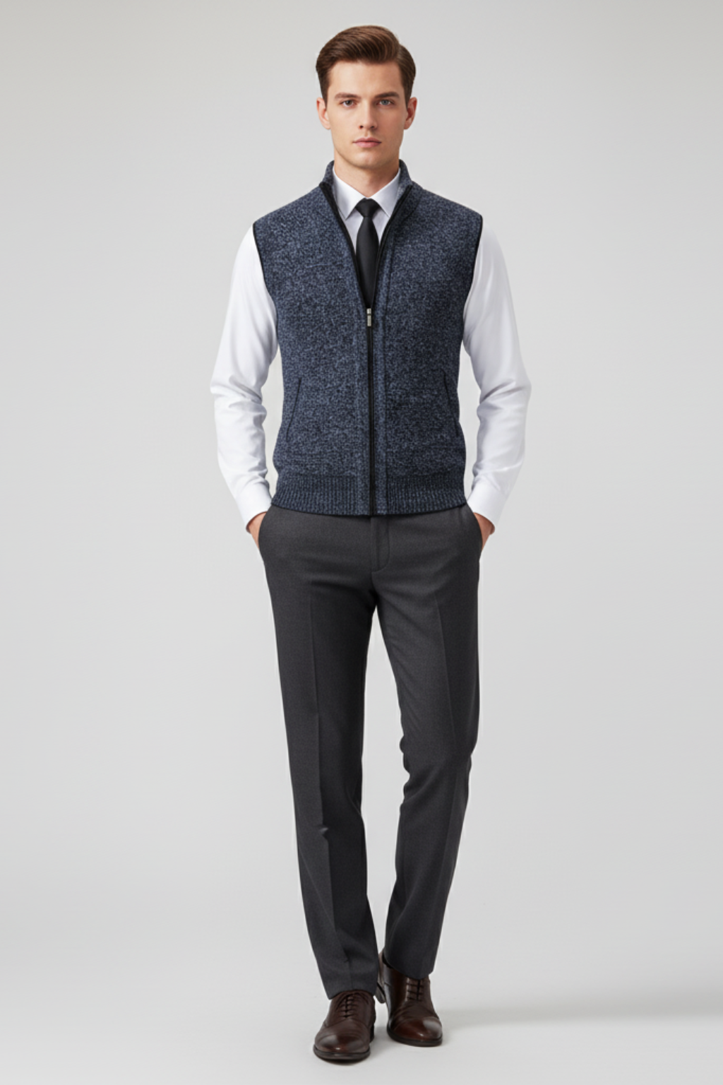 Men’s Sleeveless Zipper Knit Vest - Versatile Layer for Casual Wear