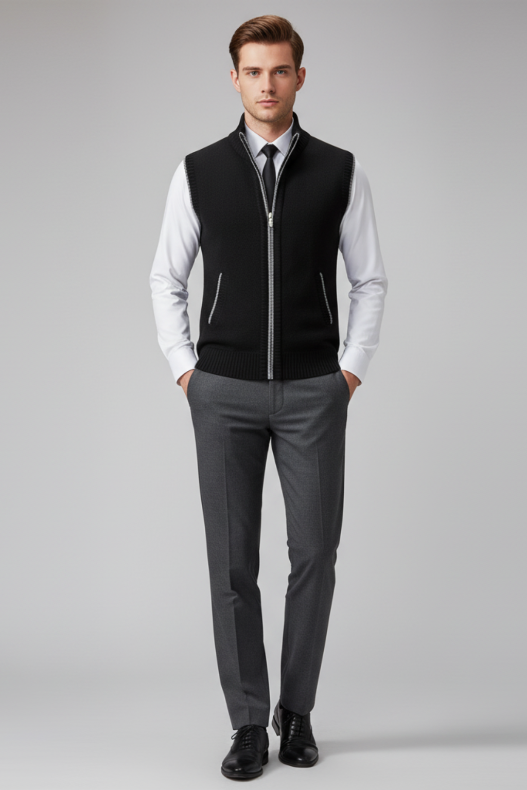 Men’s Sleeveless Zipper Knit Vest - Versatile Layer for Casual Wear