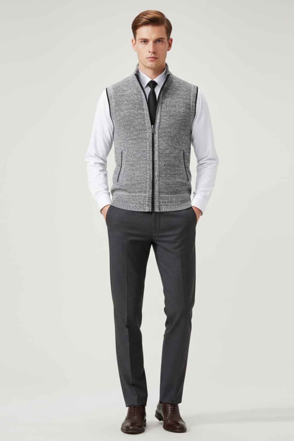 Men’s Sleeveless Zipper Knit Vest - Versatile Layer for Casual Wear
