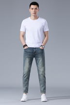 Men’s Slim Fit Ankle-Length Jeans - Stretch Denim Cropped Retro Style