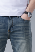 Men’s Slim Fit Ankle-Length Jeans - Stretch Denim Cropped Retro Style