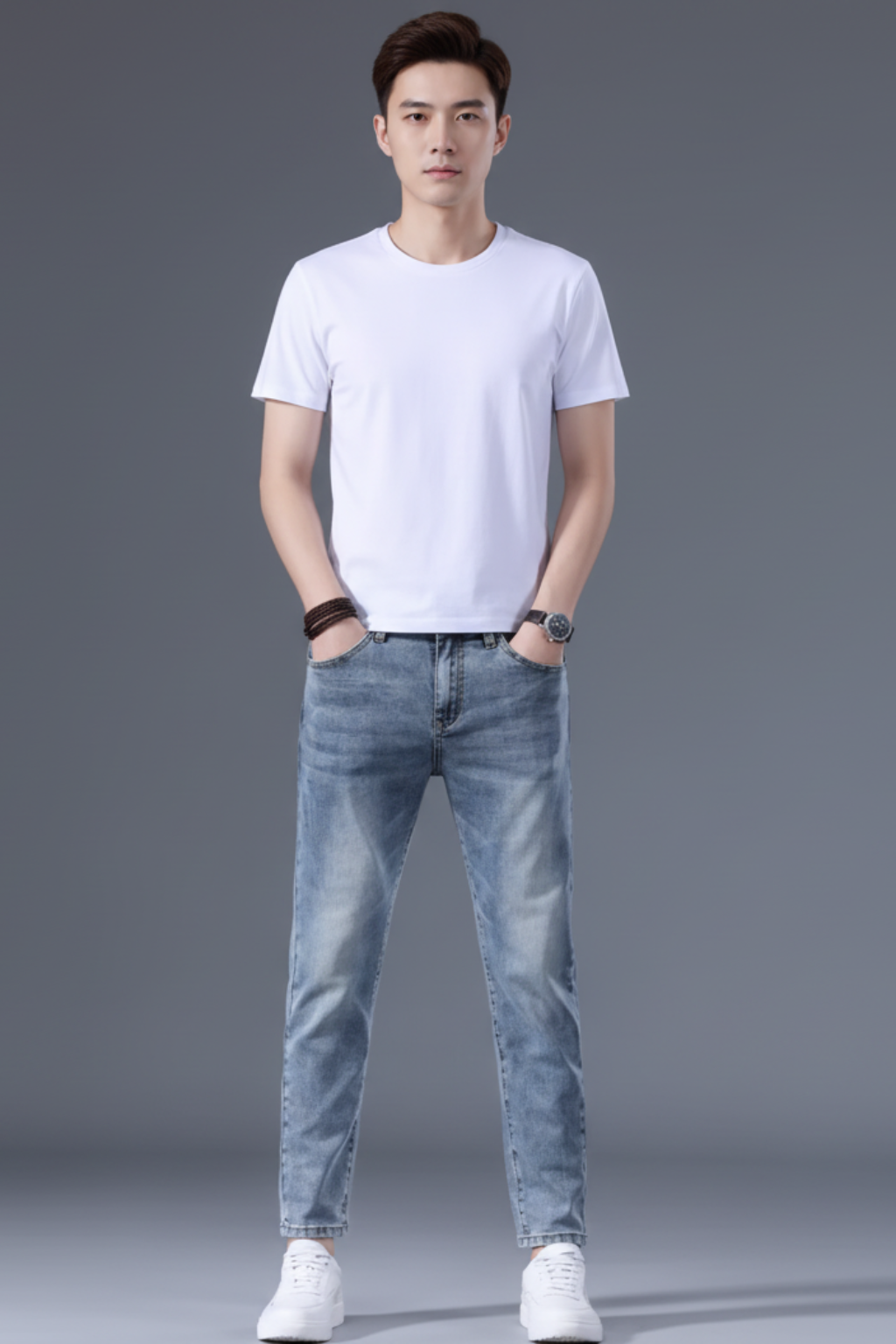 Men’s Slim Fit Ankle-Length Jeans - Stretch Denim Cropped Retro Style
