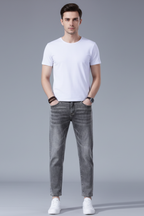 Men’s Slim Fit Ankle-Length Jeans - Stretch Denim Cropped Retro Style