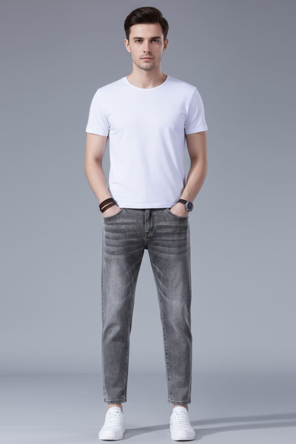 Men’s Slim Fit Ankle-Length Jeans - Stretch Denim Cropped Retro Style