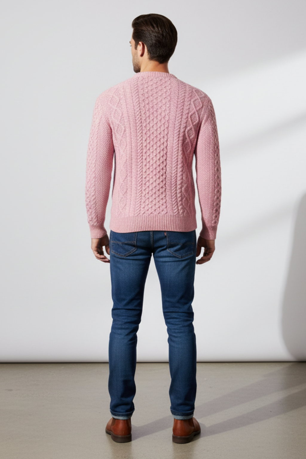 Men’s Slim Fit Cable Knit Wool Blend Jumper - Tailored Texture and Warm Layers