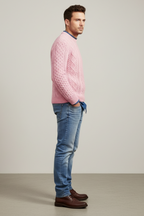 Men’s Slim Fit Cable Knit Wool Blend Jumper - Tailored Texture and Warm Layers
