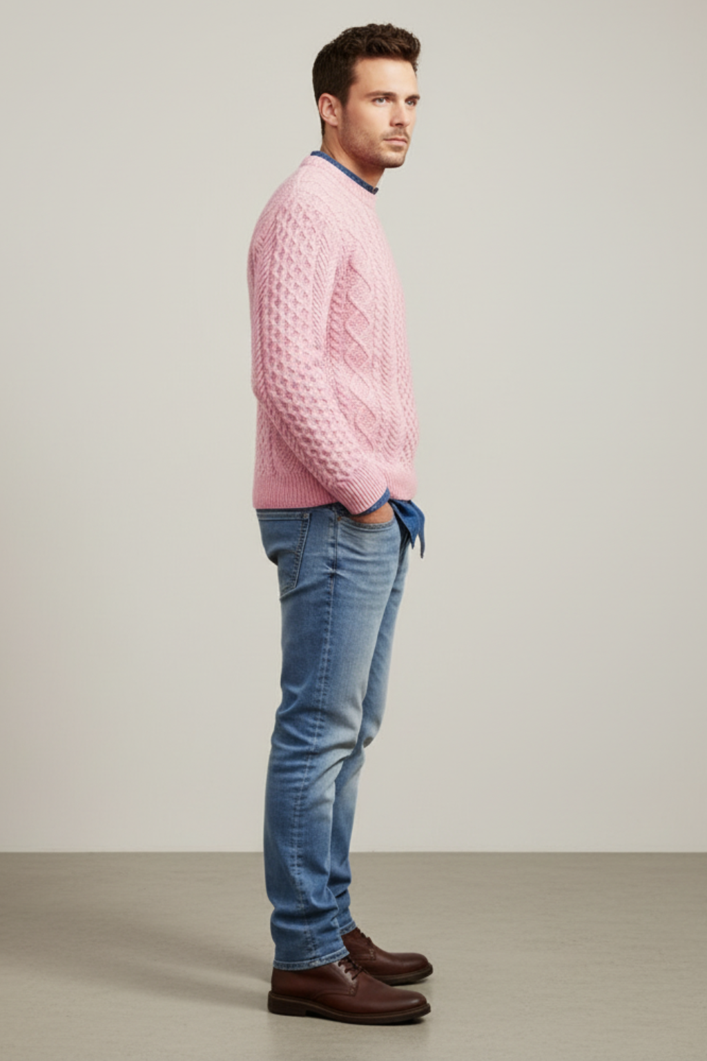 Men’s Slim Fit Cable Knit Wool Blend Jumper - Tailored Texture and Warm Layers