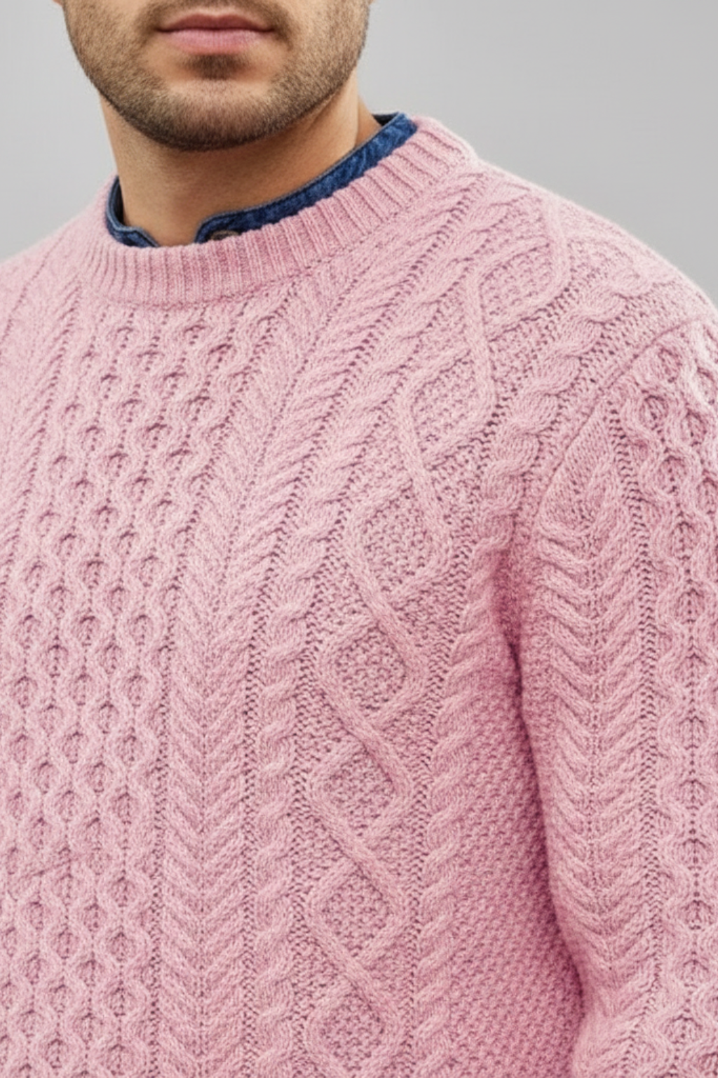 Men’s Slim Fit Cable Knit Wool Blend Jumper - Tailored Texture and Warm Layers