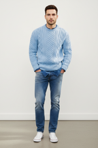 Men’s Slim Fit Cable Knit Wool Blend Jumper - Tailored Texture and Warm Layers