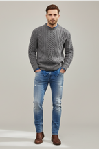 Men’s Slim Fit Cable Knit Wool Blend Jumper - Tailored Texture and Warm Layers