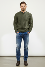 Men’s Slim Fit Cable Knit Wool Blend Jumper - Tailored Texture and Warm Layers