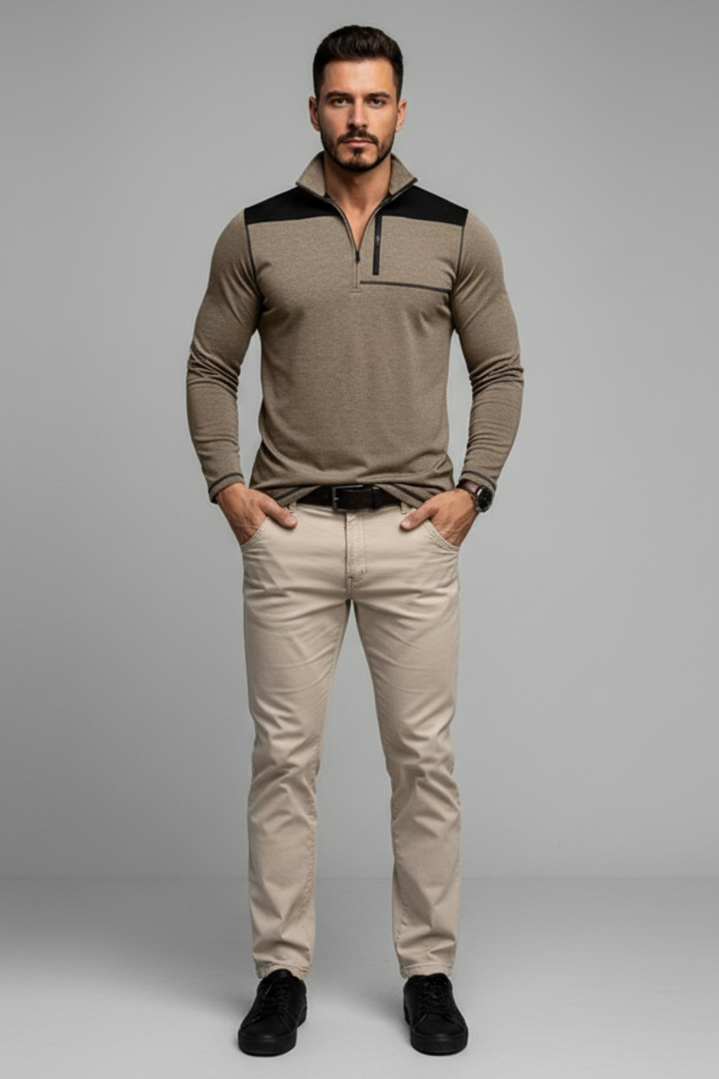 Men’s Slim Fit Half Zip Pullover - Knit with Contrast Panels