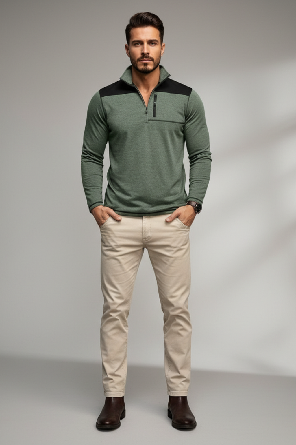 Men’s Slim Fit Half Zip Pullover - Knit with Contrast Panels