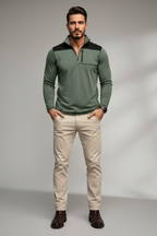 Men’s Slim Fit Half Zip Pullover - Knit with Contrast Panels
